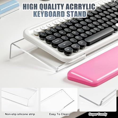 Acrylic Computer Keyboard Stand with Gel Wrist Rest Set(Pink White Set)