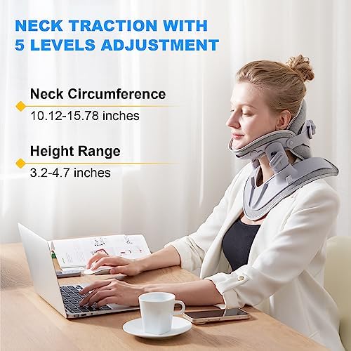 Cervical Neck Traction Device Fast Air Pump Neck Brace, Adjustable Inflatable Neck Stretcher with 3 Power Tractions Pain Relief Neck Decompression Tension Relief
