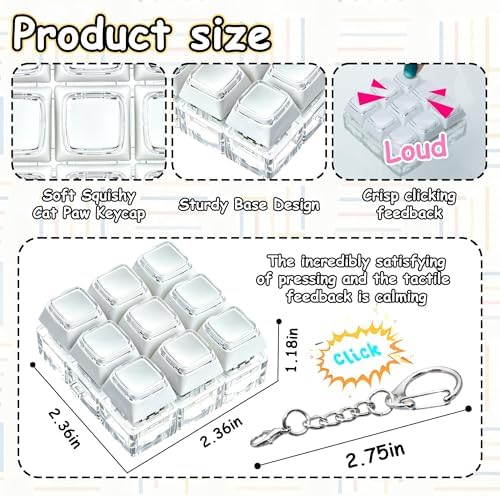 Double Layer Keycap Keyboard Fidget Toy, Keyboard Fidget Keychain 9-in-1 Keyboard Decompression Button Finger Clicker Toys, Click Buttons Fidget Toy ADHD Sensory Fidget Toy Stress Relief Gifts（W
