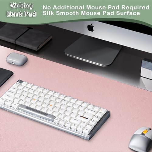Boutilon Leather Desk Pad Protector,Non-Slip Mouse Pad,Laptop Desk Pad,Office Mouse Mat,Waterproof Leather Desk Blotter,Desk Writing Pad for Office and Home (L-Pink,35"x 17")