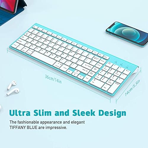 JOYACCESS Wireless Bluetooth Keyboard for Mac,Ergonomic Multi-Device Keyboard with Number Pad, Compatible with MacBook Pro/Air, iMac,iPhone,iPad, iOS, Android, Windows, Turquoise