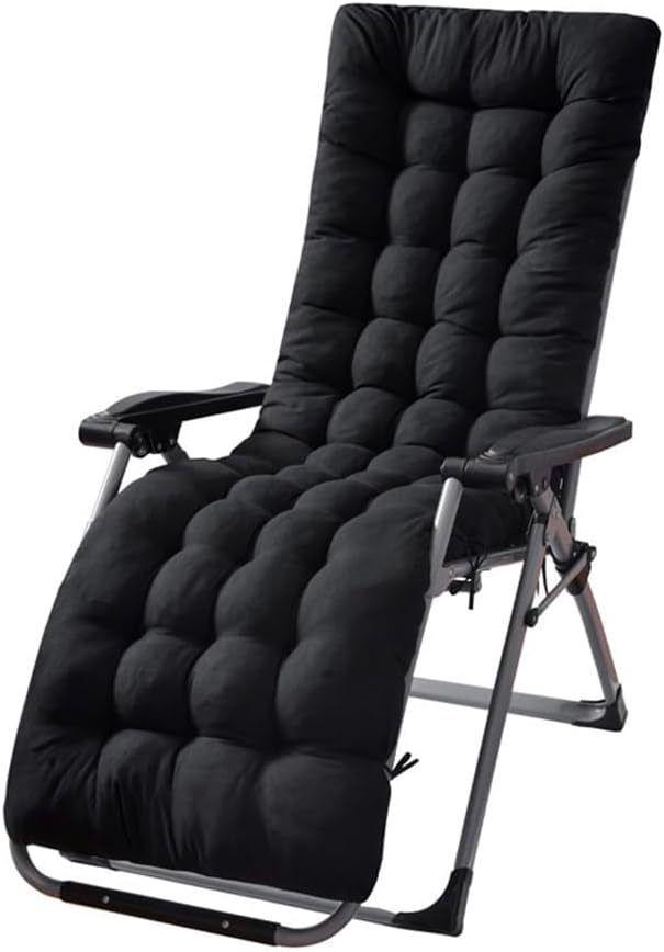 Patio Chaise Lounger Cushion， IndoorOutdoor Rocking Chair Sofa Cushion with 6 Ties， Thick Padded Swing Bench Cushion，61x18.9x3.1in (Black)