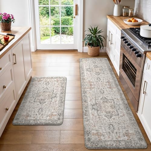 GENIMO Anti Fatigue Kitchen Mats for Floor 2PCS, Standing Rugs,GrayTaupe