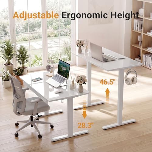 YDN Glass Standing Desk with Drawers 35x20 Inch Super White