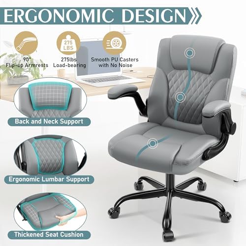 Leather Office Chair, PU Home Computer Desk Chairs with Ergonomic Back Support, 360°Swivel Free，Small Gaming Chair with Wheels and Adjustable Armrests, for Short People Use