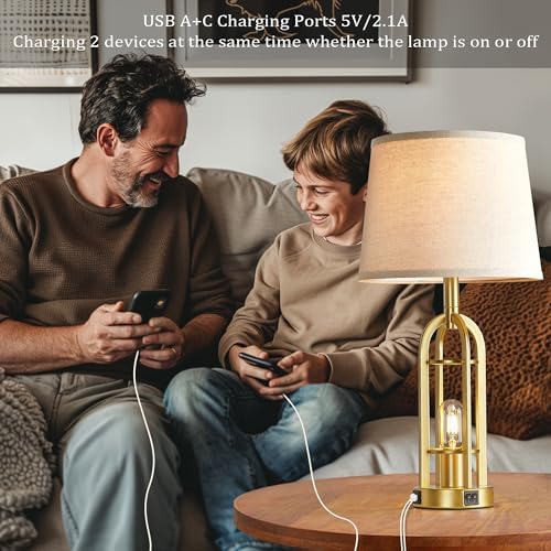 SRJJA 24" Modern Table Lamps for Living Room Bedroom Set of 2, USB A+C