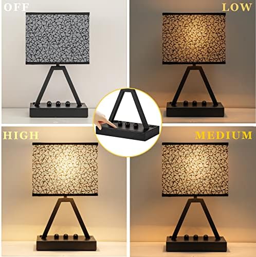 Briever Touch Control Table Lamp, 3-Way Dimmable Desk Lamp with USB C & A and AC Outlet, Bedside Lamp with Phone Stands for Bedroom, Living Room, Office, LED Bulb Included, Black Shade