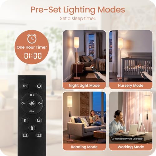 Slim Floor Lamp for Living Room with Magnetic Remote and Foot Switch, Dimmable Mood Lamp for Bedroom Nursery, 3 Color Temperatures, 1-Hour Timer, 900LM LED Bulb & Batteries Included, Pink PCW06LD05W1