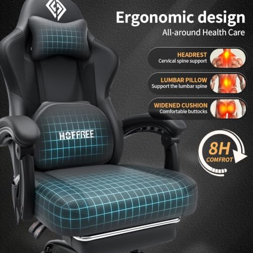 HOFFREE Gaming Chair with Heated Kneading Massage Computer Chair Grey