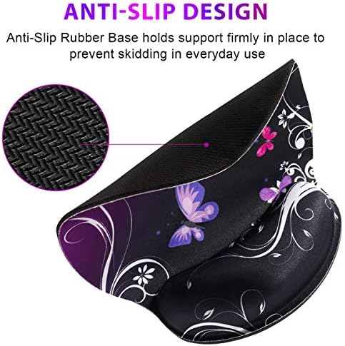 ToLuLu Mouse Pad Wrist Rest Support, Gel Ergonomic Mouse Pads with Non Slip Rubber Base Memory Foam Support, Mouse Wrist Rest Pad for Laptop Computer Home Office Working Pain Relief, Purple Butterfly