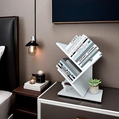 Godferyxin Small Bookshelf, 3-Tier Wood Tree Bookshelf with Office,White