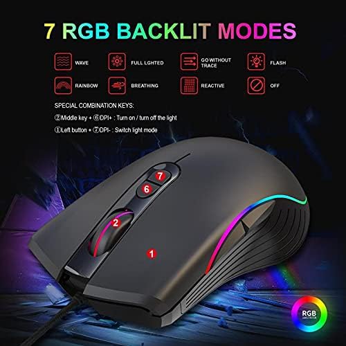 Ergonomic RGB RGB gaming mouse 6400 DPI adjustable 7- button gaming mouse USB optical mouse, suitable for portable computers