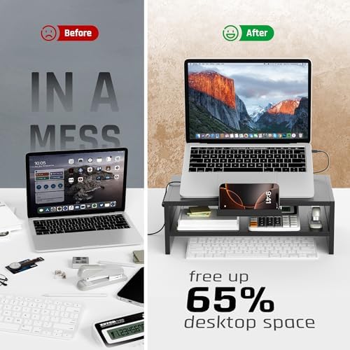 AFOOYO Adjustable Wood Laptop Stand, Ergonomic Height Angles Computer Holder Riser for Desk Compatible with Air, Pro, Dell, HP, Lenovo More 10-17.3" Laptops, Black