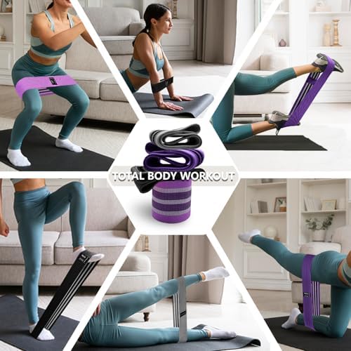 Exercise Bands, 3 Levels Fabric Resistance Bands for Working Out, Workout Bands Resistance for Women & Men, Multi-Colored Fabric Booty Bands for Leg Strength Training, Rehab, Yoga