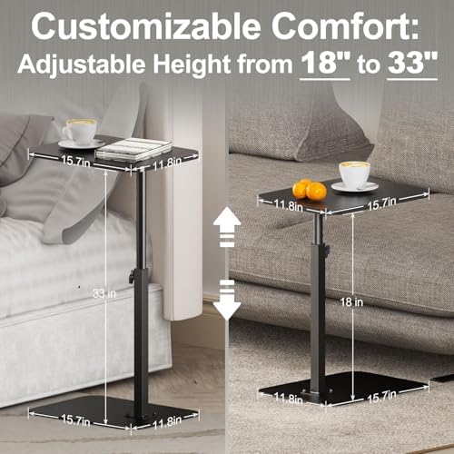 Side Table Sofa Tray for Couch Heavy Metal Base Swivel/Adjustable Height