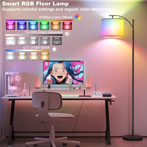 SUNMORY Arc Floor Lamp, Smart APP Remote Control Standing RGB Lamp
