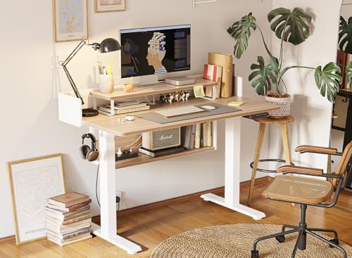 CubiCubi One-Piece Standing Desk 55x24 with Under Shelf, Light Walnut