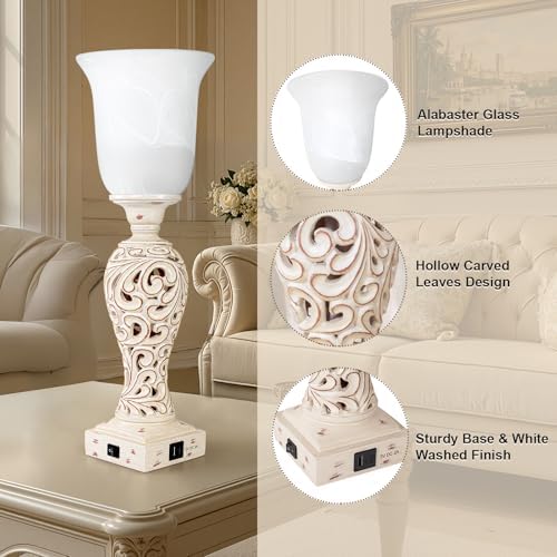 20" Bedside Lamp for Bedroom, 3-Way Dimmable Bulb Include, Washed White