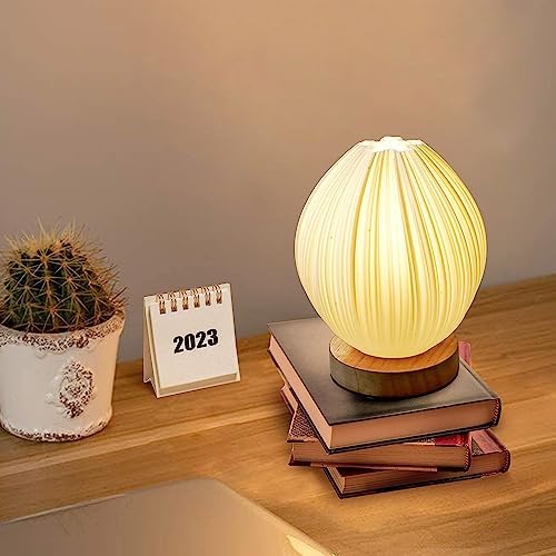 Lotus Small Table Lamp, Vintage Pleated Night Light for Bedside & Decor