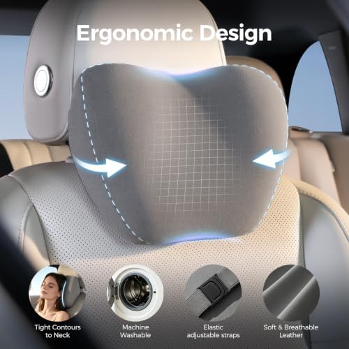 BABUR Car Neck Pillow Ergonomic 100% Memory Foam Headrest for Driving Seat