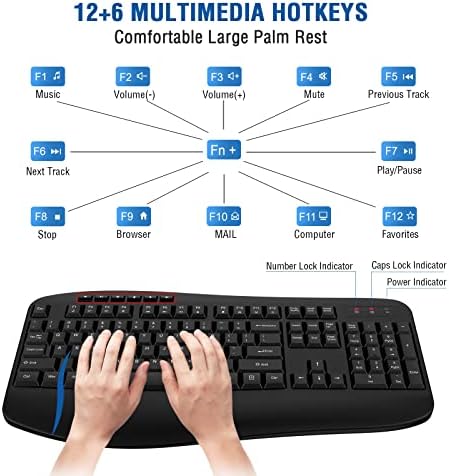 Wireless Keyboard and Mouse Combo, Full-Sized 2.4GHz Wireless Keyboard with Comfortable Palm Rest and Optical Wireless Mouse for Windows, Mac OS PC/Desktops/Computer/Laptops (Classic Black)