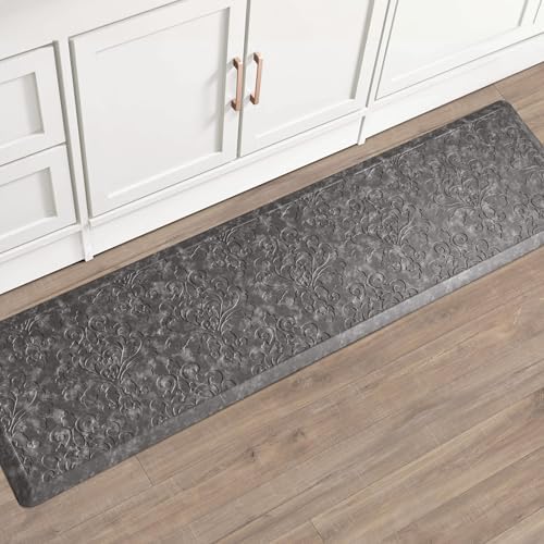 Chef Gear - Anti-Fatigue Wellness Kitchen Mat - Marni Design - Cushioned Comfort Chef Mat - Faux Leather - Cooking & Standing Relief -Skid-Resistant - Measures 17.5"x60" - Dark Grey