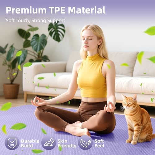Extra Large Yoga Mat – 72"x48" or 78"x57", 1/4"–1/2" Thick Mat for Women & Men, TPE Non-Slip Pilates Mat for Home Gym, Yoga, Stretching, Meditation