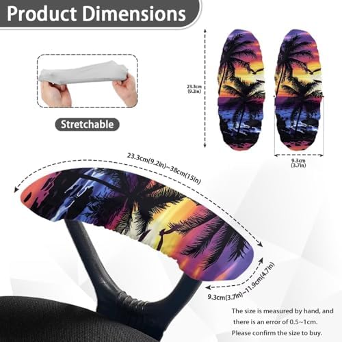 Chair Arm Rest Covers Set of 2, Coconut Tree Beach Print Gaming Chair Arm Covers Protectors, Skin Friendly Breathable Computer Desk Chair Arm Covers