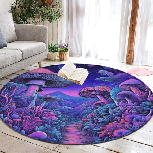 Highly Premium Quality Floor Mat, Office Chair Decor Mat, Room Sofa Yoga Soft Round Carpet Magic Mushroom Mushrooms Scenery, 24inch