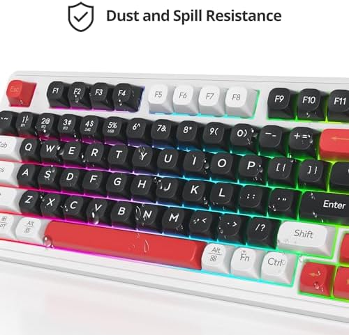 Fogruaden 96% Wireless Silent Quiet Gaming Keyboard with Number Pad & Knob, Mechanical Feel, Spill-Resistant, Multimedia Keys, Wired/BT/2.4G, USB Rechargeable Membrane Computer Keyboard for Win/Mac
