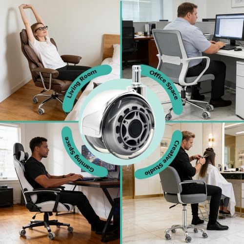 Clear Gray Office Chair Wheels, 3 inch Dual Roller Wheels for Office Chair Set of 5, Quiet & Smooth Office Chair Casters for Carpet, Hardwood Floors, Universal Fit 11x22mm