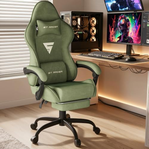 Ferghana Ergonomic Velvet Gaming Chair with Massage, Footrest & Reclining High Back, Racing Style Computer Desk Chair for Adults, Home Office Use, Green