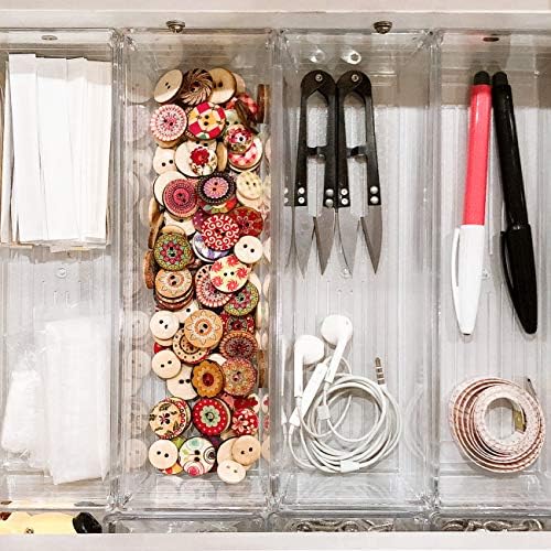 Kingrol 12 Pack Clear Drawer Organizers, 9 x 3 x 2 Inch Drawer Divider Storage Bins, Desk Storage Box Set for Kitchen Bedroom Bathroom Office Craft Supplies