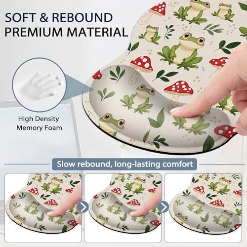 Ergonomic Memory Foam Wrist Rest Set for Keyboard and Mouse,Cute Frog Mushroom Supportive Mouse Pad with Non Slip Base for Office Work and Gaming