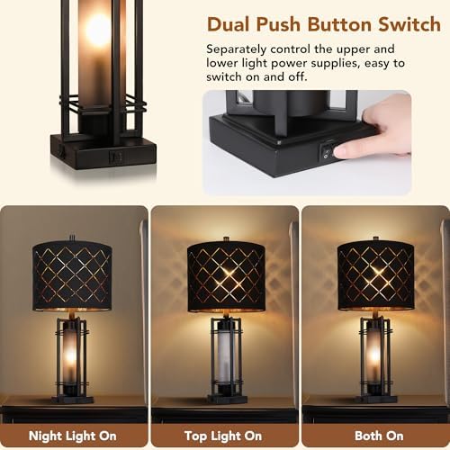 WIHTU 27'' Modern Table Lamp Set of 2 with Nightlight, Metal Bedside Lamps