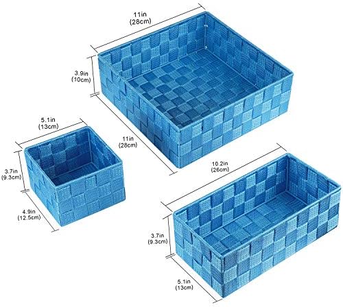 Posprica Woven Storage Baskets for Organizing, Small Black Baskets Cube Bin Container Tote Organizer Divider for Drawer, Closet, Shelf, Dresser, Set of 4(Navy)