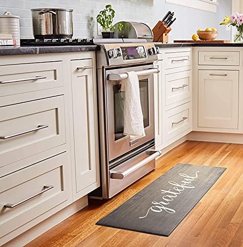 J&V TEXTILES Anti Fatigue Kitchen Runner Mat- 20" x 55" Oversized Long Non Slip PVC Rubber Kitchen Area Rug- Cushioned Comfort Mat With Foam Backing For Office Standing Desk Or Laundry Room [Grateful]