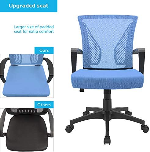 Furmax Office Chair Ergonomic Computer Desk Mesh Chair Mid Back Swivel Lumbar Support with Armrest (1, Blue)