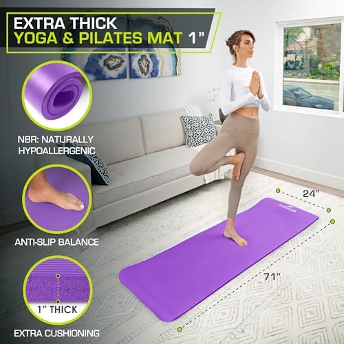 ProsourceFit Extra Thick Yoga and Pilates Mat, 71-inch Long High Density Exercise Mat with Comfort Foam and Carrying Strap