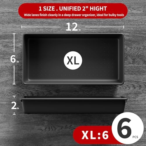【6 PCS Extra-Large】 Tool Box Drawer Organizer Trays with Non-slip Pads, Heavy-Duty Tool Chest Drawer Organizer for Rolling Tool Chest and Garage Drawers, Truck Toolbox organizer and Workbench Storage