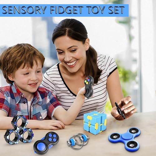 5PC Fidget Toys Adults Set Fidgets for Classroom Must Have Autism Sensory Pack Figette Cube ADHD Special Treasure Prize Tool Stress Relief Desk Cool Gadget for Kid Easter Basket Stuffers for Teen Boys