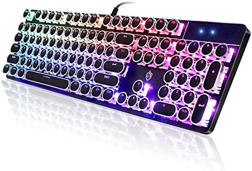 YSCP Typewriter Style Mechanical Gaming Keyboard RGB Backlit Wired with Blue Switch Retro Round Keycap 104 Keys Keyboard (R-Black)