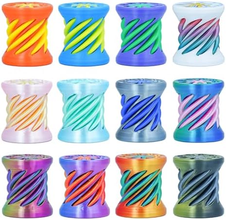 12Pcs Mini Spiral Cone Pyramid Fidget Toy, 3D Printed Impossible Cone Passthrough, Mini Vortex Thread Illusion Desk Deco, Anxiety & Stress Relief, Gift for Adults & Kids (Cylinder-12 PCS)