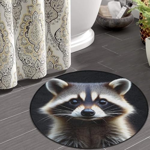 Fashion Round Area Rug Large Non Slip Carpet Unisex Home Decor Mat Animal Print Raccoon