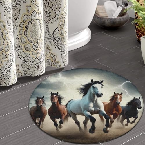 Soft Round Yoga Carpet, Office Chair Decor Round Mat for Carpet and Hardwood Floors Running Horse