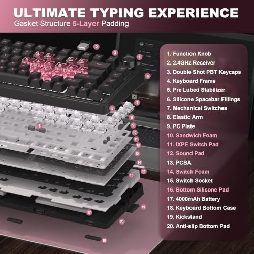 YUNZII B75 PRO 75% Wireless Mechanical Keyboard (Black Heart, MilkV2)