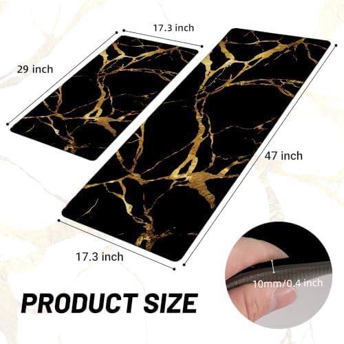 Tyrot Gold Black Kitchen Mats for Floor 2 Pcs 17.3"X28"+17.3"X47"