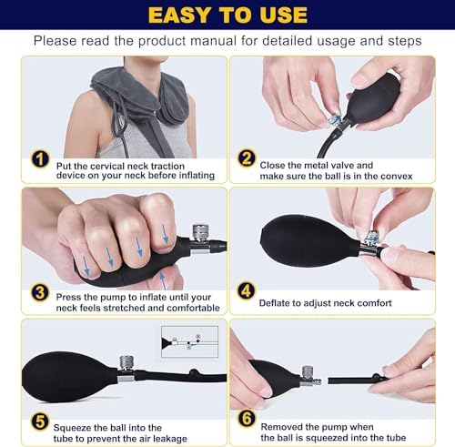 Neck Stretcher, Cervical Traction Device, Neck Traction Device, Cervical Neck Traction Device for Neck Pain Relief, Adjustable Inflatable Neck Brace, Neck Decompression Home Use (Dark Gray)