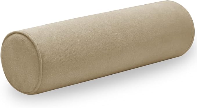 Cylinder Round Memory Foam Support Pillows Cervical Neck Roll Pillow with Pillowcase Soft, Comfortable and Breathable for Sleeping, Chair, Car, Sofa，Travel Light coffee-24X6