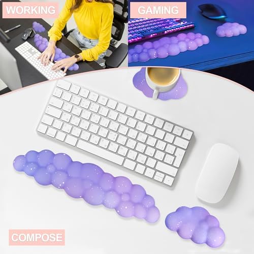 Silky Cloud Wrist Rest Set for Keyboard & Mouse, 16.9", Purple Star